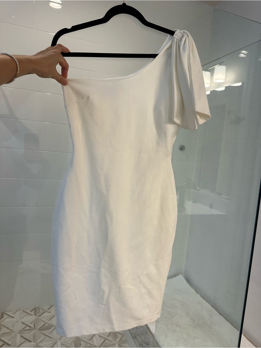 Lulu's Ivory One-Shoulder Sheath Dress